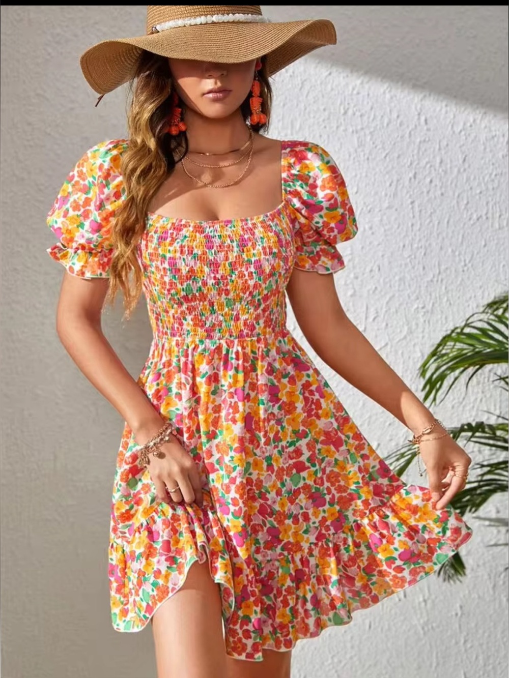 SHEIN all over floral square neck dress